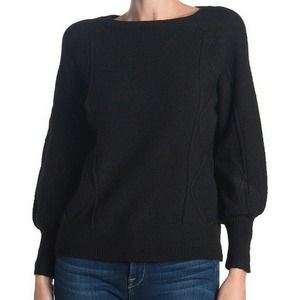 Sweet Romeo NEW Size Medium Pointelle Drama Sleeve Sweater Black Crew Neck